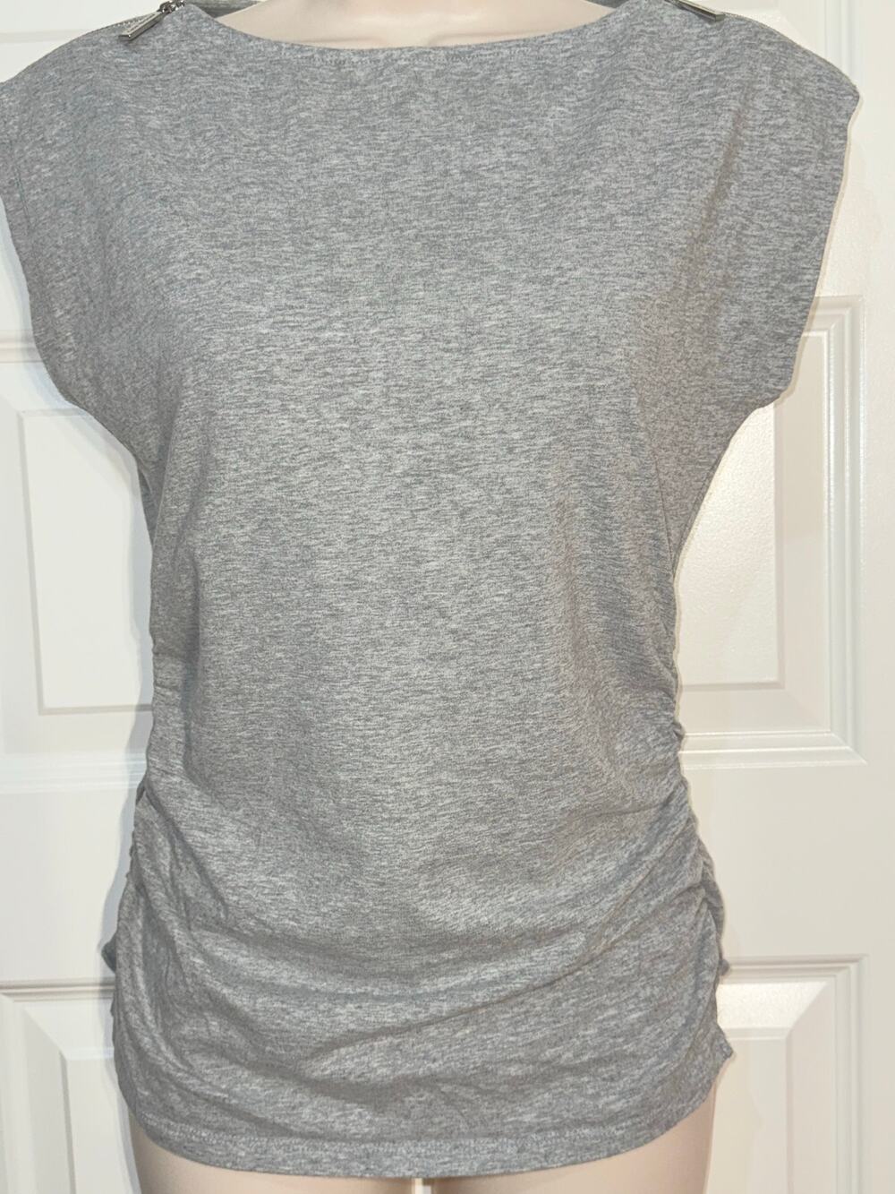 Michael Kors Gray Top with Zip Shoulders and Cap Sleeves, Women's Size P/S